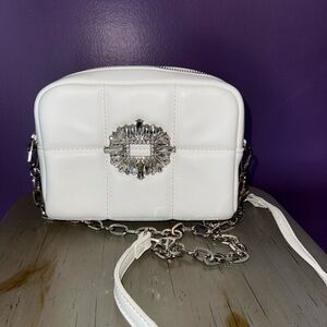 Elegant White Crossbody Bag with Silver Accents
